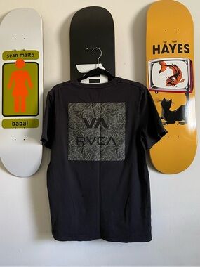 3/$15 RVCA Black Short-Sleeve Tee with Patterned Square Logo